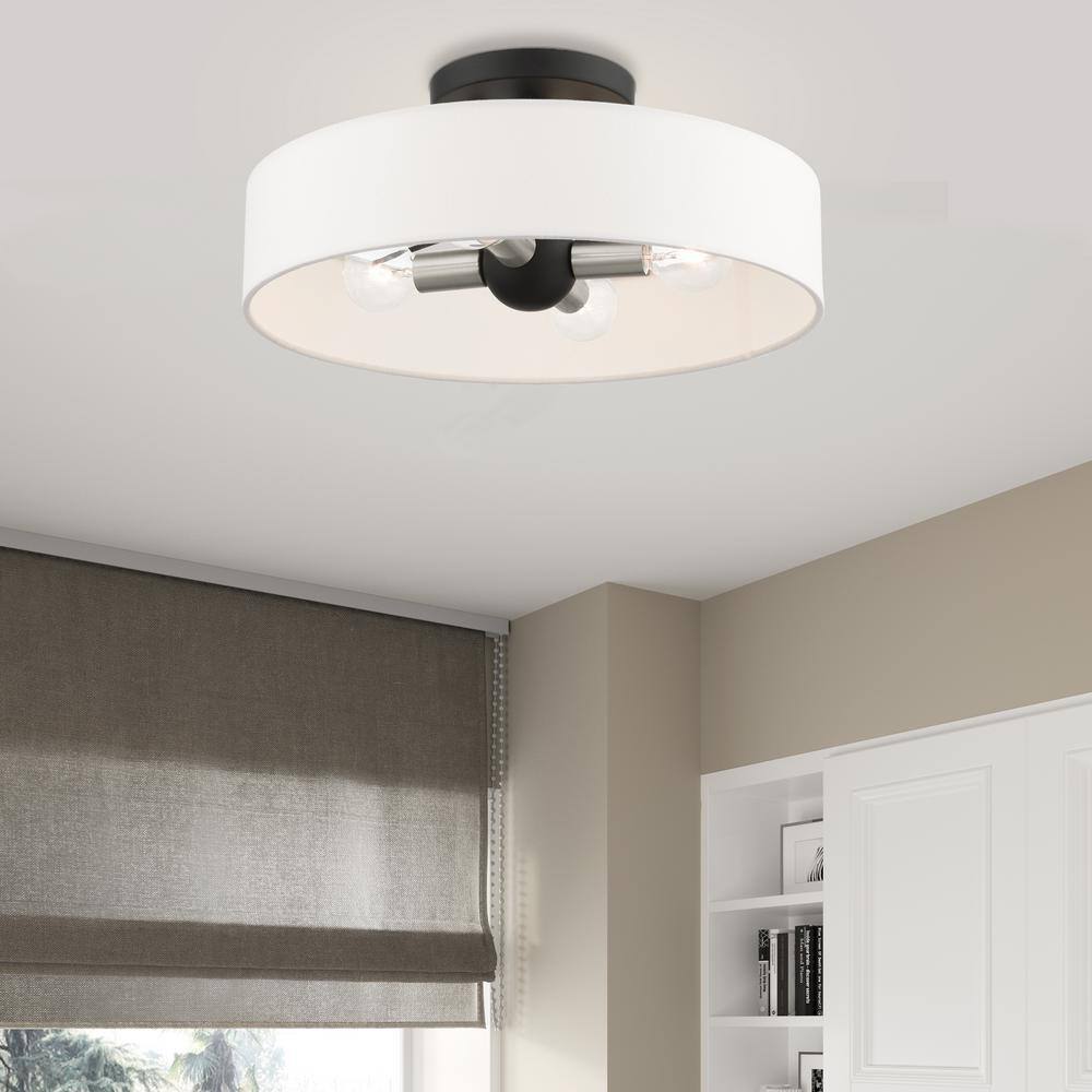 Venlo Contemporary 4-Light Drum Semi-Flush Mount in Black/Brushed Nickel