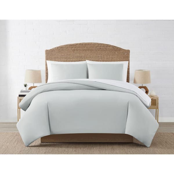 Coastal Living Lofty 3-Piece Grey Solid Polyester Microfiber Full/Queen Duvet Cover Set