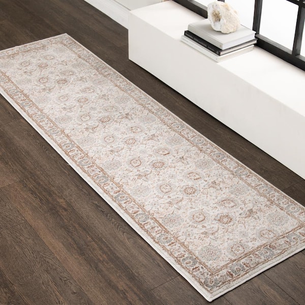 Reynell Beige Doormat 2 ft. x 7 ft. Floral Area Rug