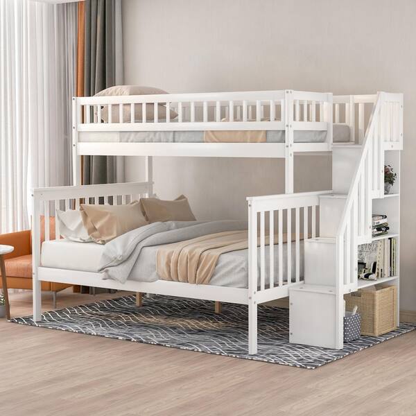 Full Stairway Bunk Bed With Storage, Twin Over Bunk Bed With Stairs And Storage