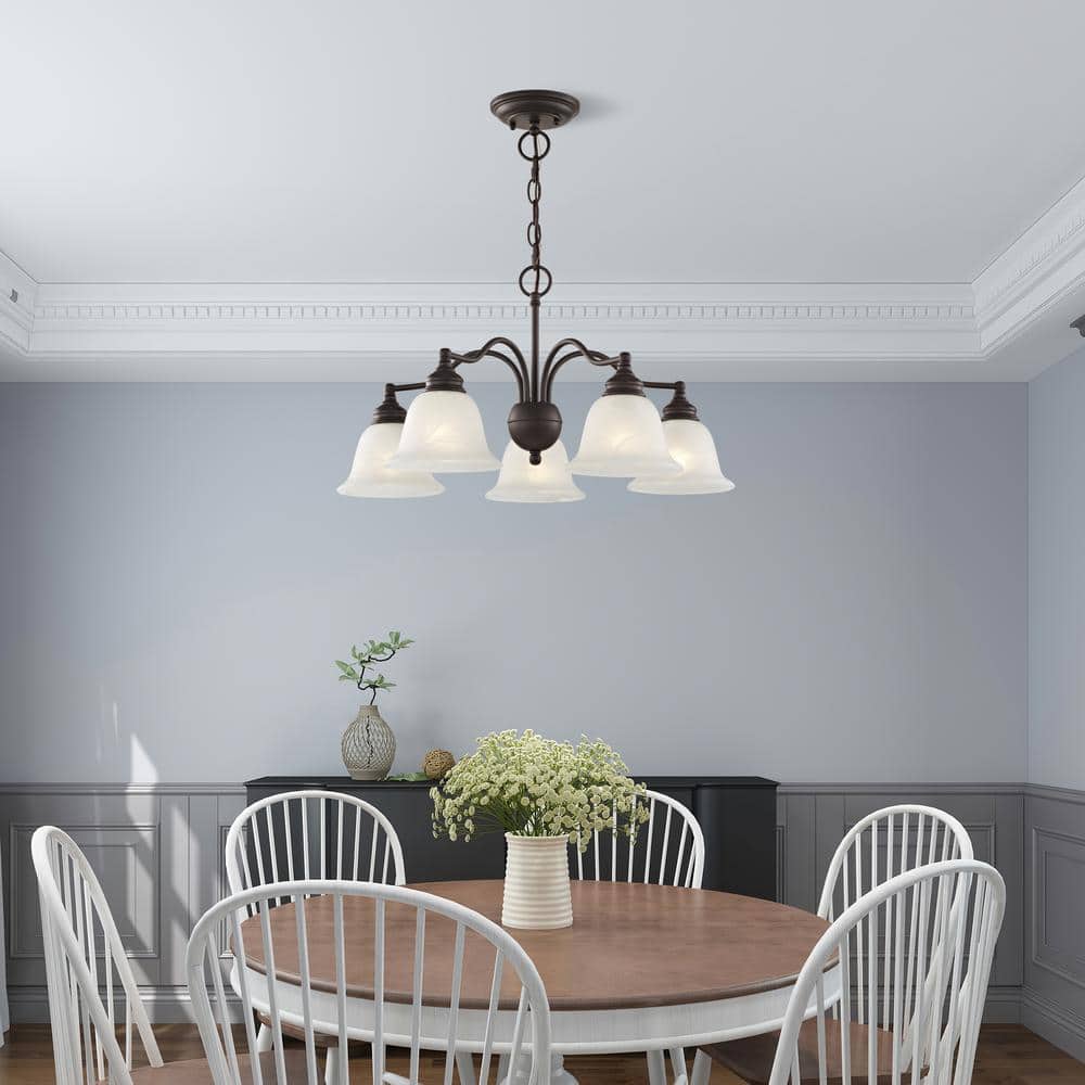 Elegant Bronze 5-Light Outdoor Chandelier with White Alabaster Glass