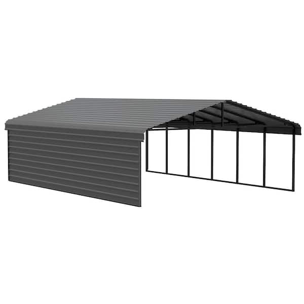 Arrow 20 ft. W x 29 ft. D x 7 ft. H Charcoal Galvanized Steel Carport with 1-Side Wall Kit