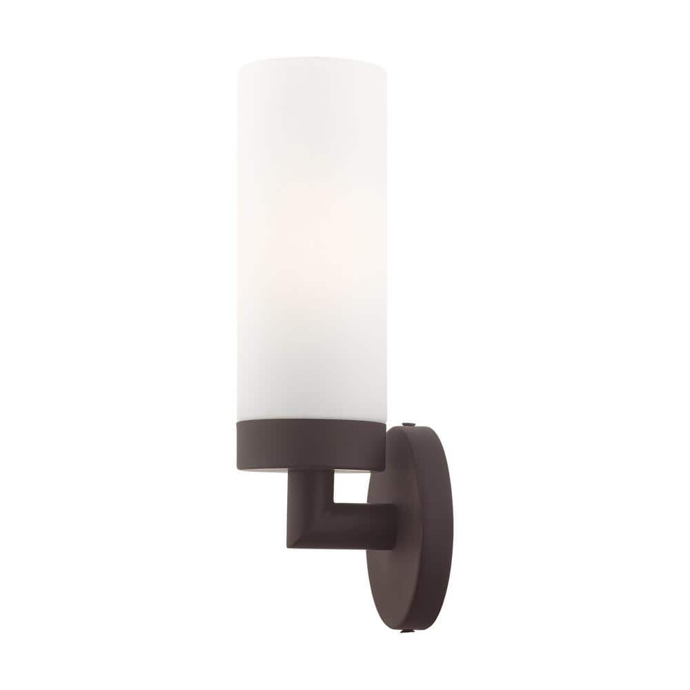 Aero Bronze 1-Light Wall Sconce with Satin Opal White Glass