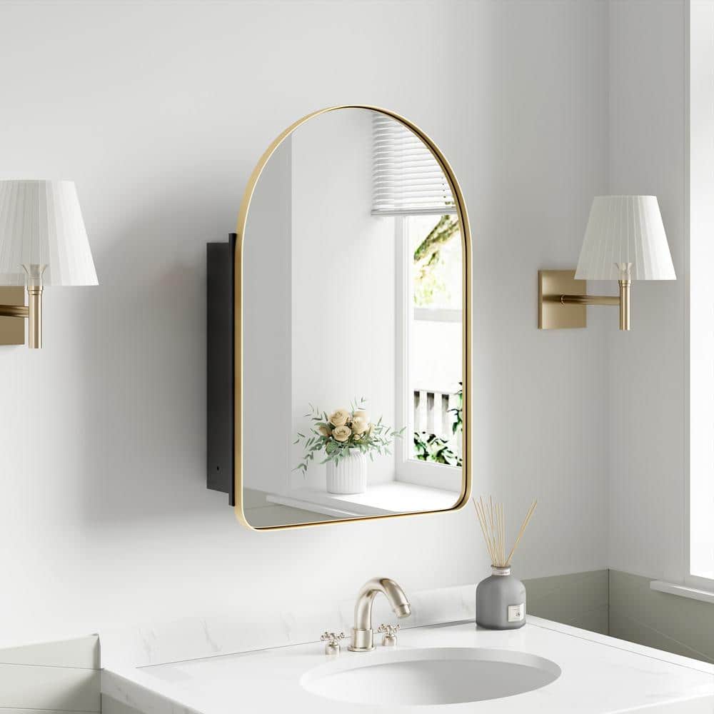 G 16 in. W x 24 in. H Recessed or Surface Mount Arched Medicine Cabinet with Mirror in Gold price history on PriceWatchPro