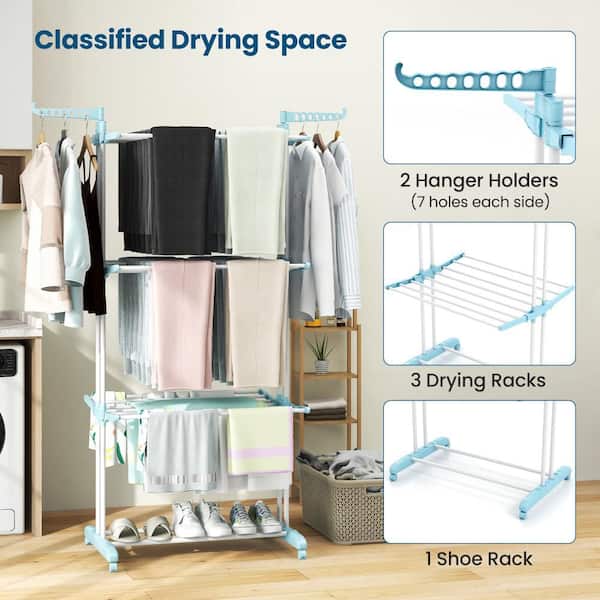 Gymax 3-Tier Navy Plastic Folding Clothes Drying Rack with