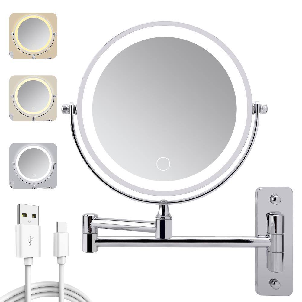 8 in. W x 8 in. H Round Lighted Bathroom Wall Makeup Mirror, Touch Dimmable & 360° Rotation & Extended Arm in Chrome price history on PriceWatchPro