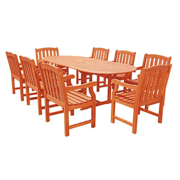 Vifah Malibu 9-Piece Wood Oval Outdoor Dining Set