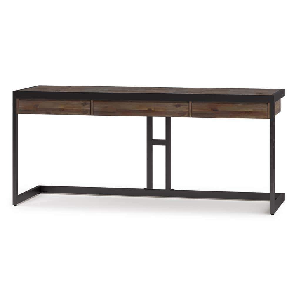 Rustic Natural Aged Brown 72" Acacia Wood Desk with Drawers