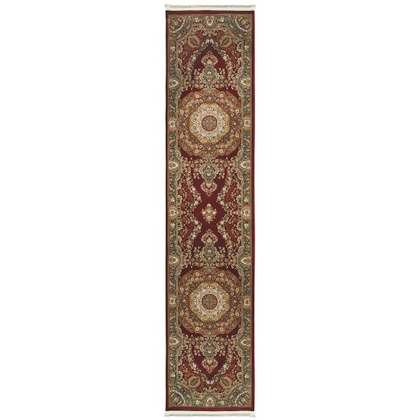 2 X 10 Red, Light Brown, Ivory Medallion Washable Area Rug Runner Rug