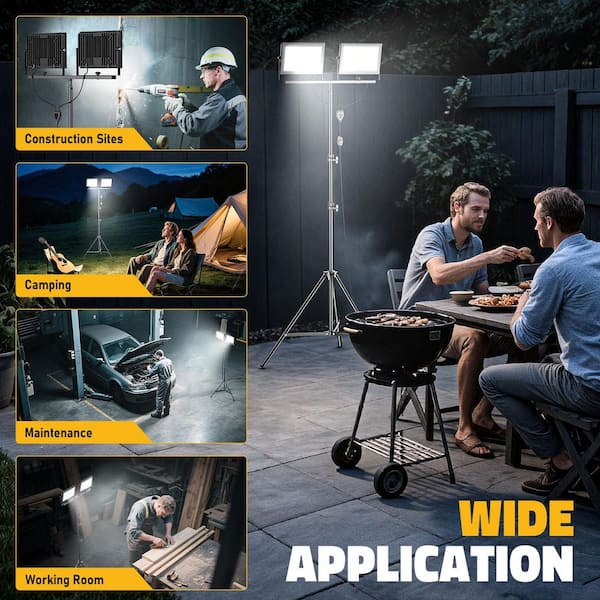 120 Volt 22000 Lumen Integrated LED Work Lights with Stand, 220W Dual Head Tripod Flood Light w/13 ft. Cord for Garage