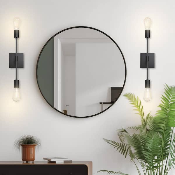 4 in. 2-Light Black Linear Wall Sconce Vanity Light Without Shade (2-Pack)