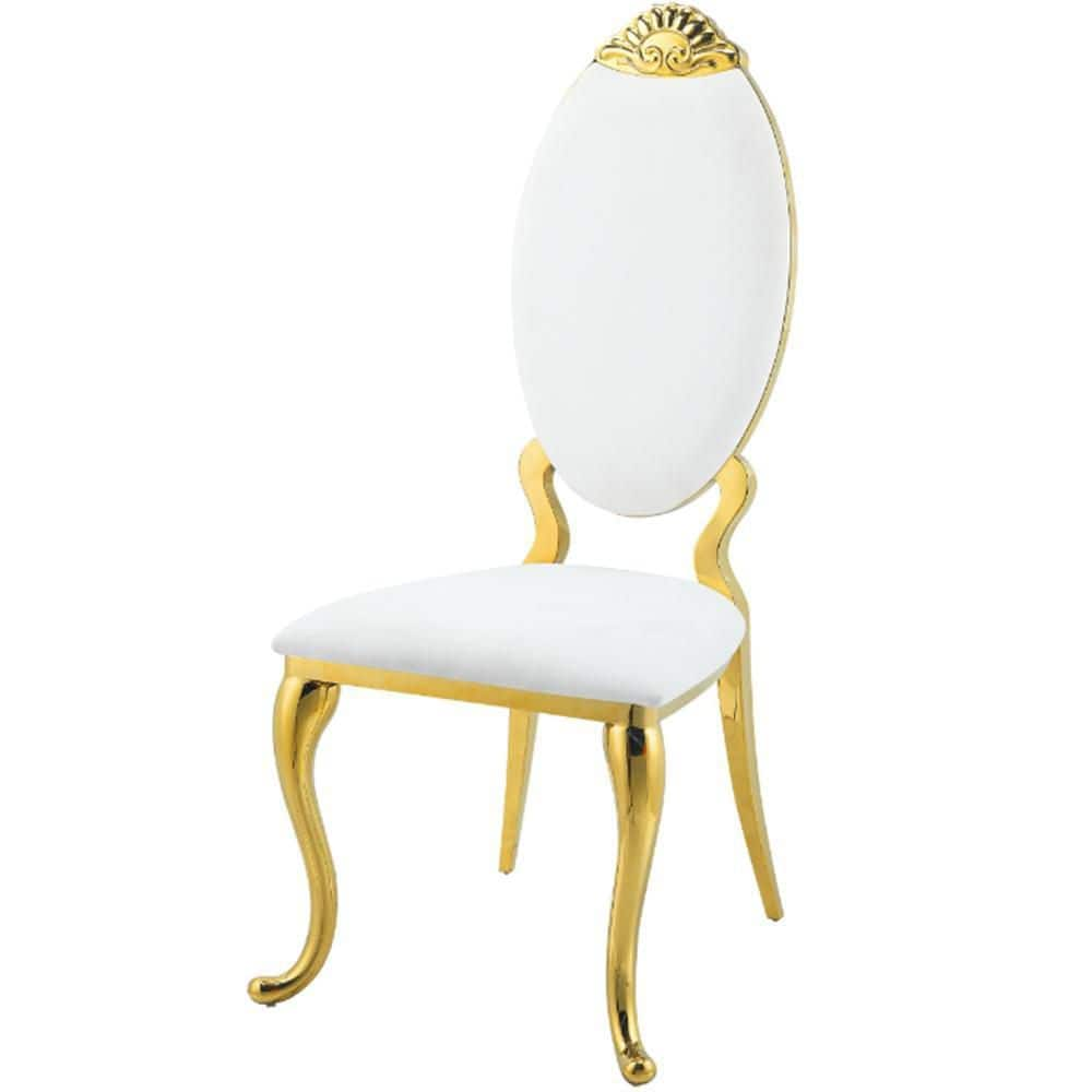 Acme Furniture Fallon Mirroed Gold and White Leatherette Side Chair Set of  2 DN01190 - The Home Depot