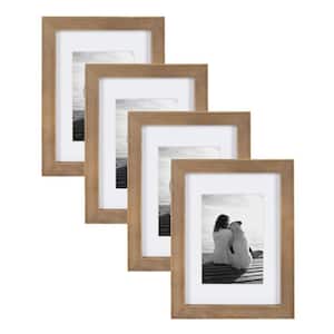 Gallery 5 in. x 7 in. Matted to 3.5 in. x 5 in. Rustic Brown Wood Picture Frame (Set of 4)