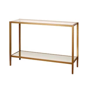 Hera 42 in. Brass Standard Rectangle Mirrored Console Table with Storage