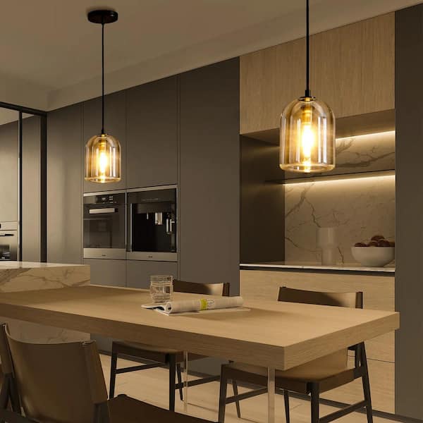 1-Light Black Pendant Light, Modern Indoor Pendant Light with Crystal Shade for Kitchen Island, Dining Room, Living Room