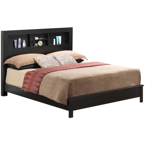 Burlington Black Queen Platform Bed with Storage Shelves