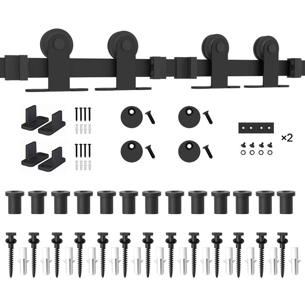 Winsoon 16 Ft192 In Top Mount Sliding Barn Door Hardware Track Kit For Double Doors With Non 