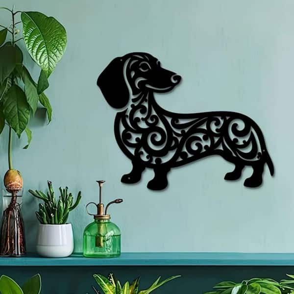 12.25 in. x 15.74 in. Black  in.Black Iron Dachshund Dog Metal Wall Art Durable Hanging Art Metal Work