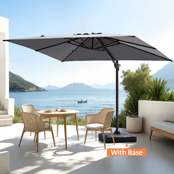 11 ft. x 9 ft. Aluminum Cantilever Offset 360° Swivel Adjustable Canopy Tilt Patio Umbrella in Dark Gray with Base