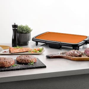 Non-Stick Plate Electric Griddle, Temperature Probe and Control Knob, Indicator Light and Drip Tray