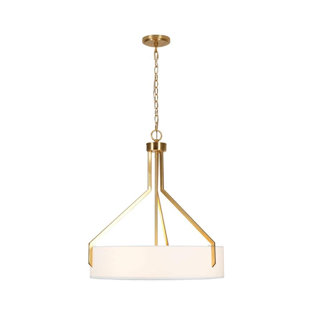 Thayne 300-Watt 5-Light Brushed Gold Drum Pendant Light with Fabric Shade