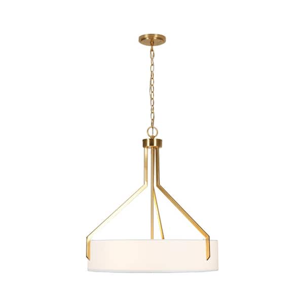 Kenroy Home Thayne 300-Watt 5-Light Brushed Gold Drum Pendant Light with Fabric Shade