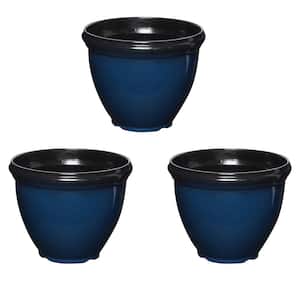 Heritage 12 in. L x 12 in. W x 9.61 in. H Monaco Blue Outdoor Resin Round Glossy Planter (3-Pack)