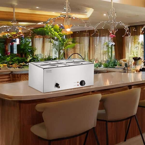 4-Pan Commercial Food Warmer, 15.9QT. Electric Steam Table, 1200W Professional Countertop Stainless Steel Buffet