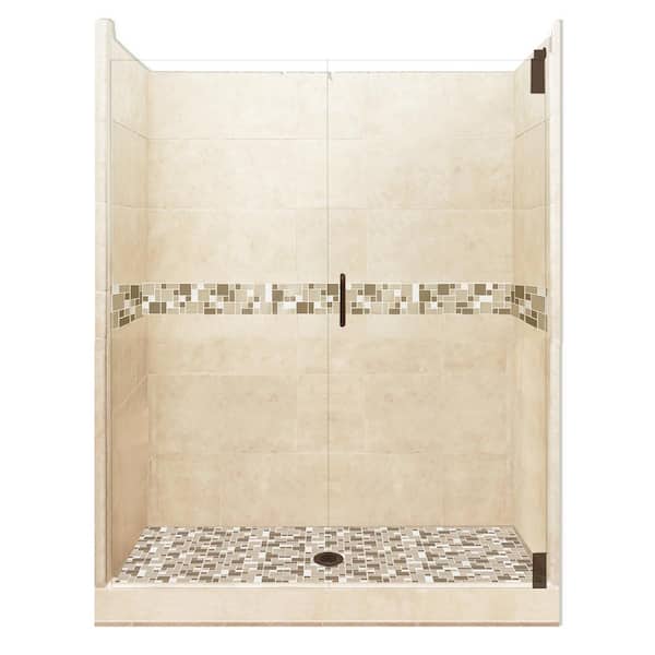 American Bath Factory Tuscany Grand Hinged 36 in. x 54 in. x 80 in. Center Drain Alcove Shower Kit in Desert Sand and Old Bronze Hardware