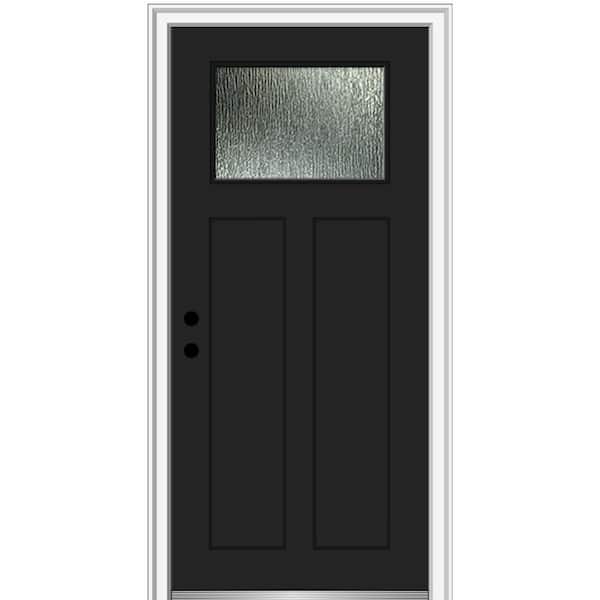 MMI Door 32 in. x 80 in. Right-Hand Inswing Rain Glass Black Fiberglass Prehung Front Door on 4-9/16 in. Frame