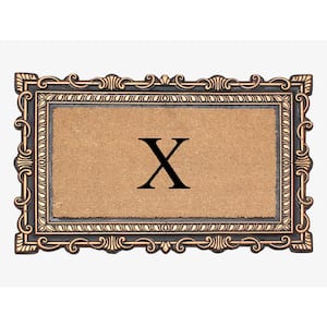A1HC Carson Bronze/Beige 24 in. x 36 in. Rubber and Coir Heavy-Duty Easy to Clean Monogrammed X Door Mat