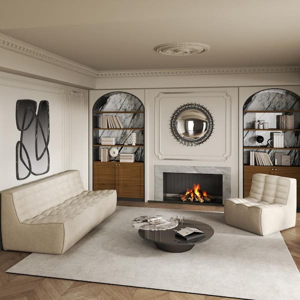 Armless 2-Piece Linen Modular Sectional Sofa 82 in. 3-Seater Fireside Lazy Floor Sofa Couch with Accent Chair in Khaki
