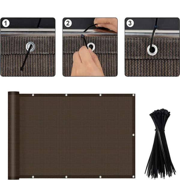 Cubilan 3.3' x 19.5' Charcoal Balcony Screen Privacy Fence Cover UV Protection (HDPE) Weather Resistant 3' High Cover for Patio
