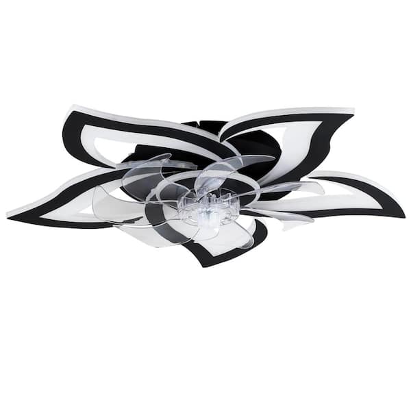 26 in. LED Indoor Black Low Profile Ceiling Fan with Remote Modern Dimmable Flower-Shaped Ceiling Lamp