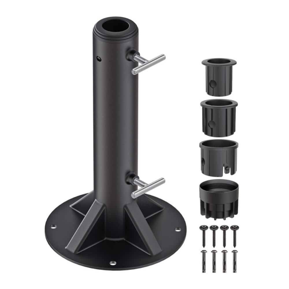 11.5 in. H x 2.1 in. Dia Black Steel Deck Mount Patio Umbrella Base in Black, Steel Umbrella Base up to 2'' Poles