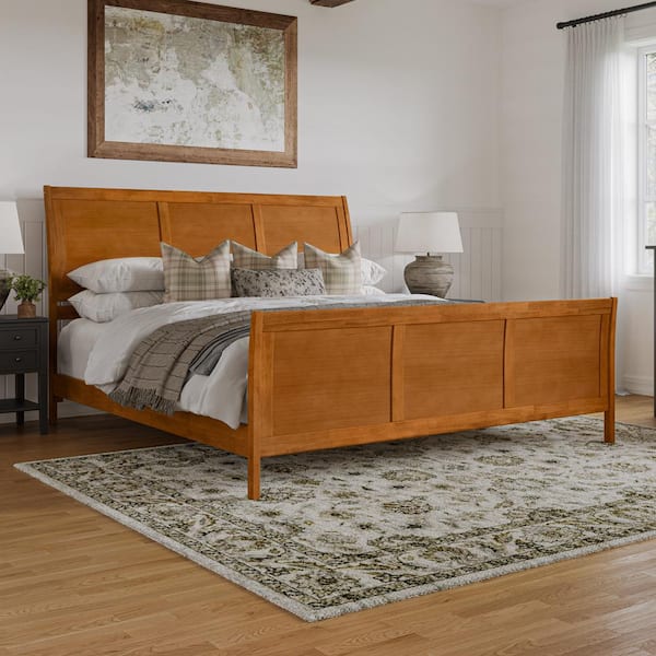 AFI Portland Light Toffee Natural Bronze Solid Wood Frame King Low Profile Platform Bed with Matching Footboard
