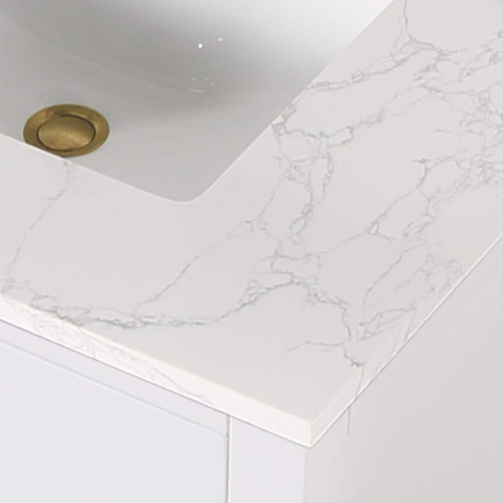 Gavino 30" White Solid Wood Bathroom Vanity with Gold Hardware