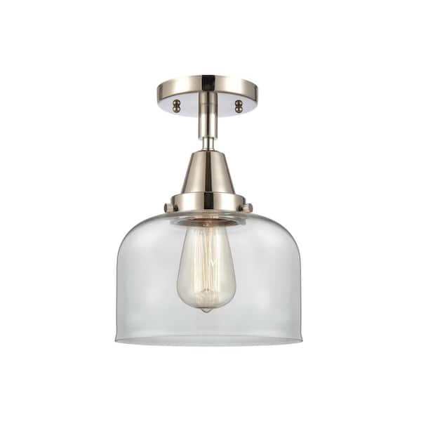 Bell 8 in. 1-Light Polished Nickel Industrial Flush Mount with Clear Glass Shade