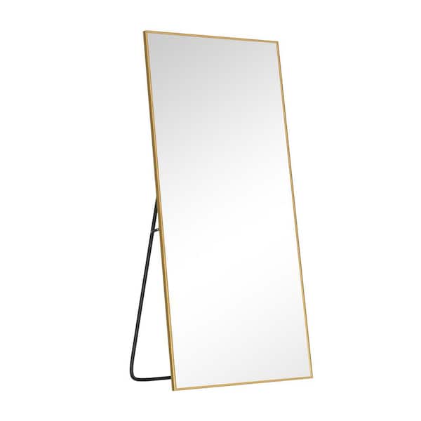 Unbranded Gold 27 in. W x 63 in. H Aluminum Alloy Fine-Edged Right-Angle Rectangular Mirror Full-Length Mirror