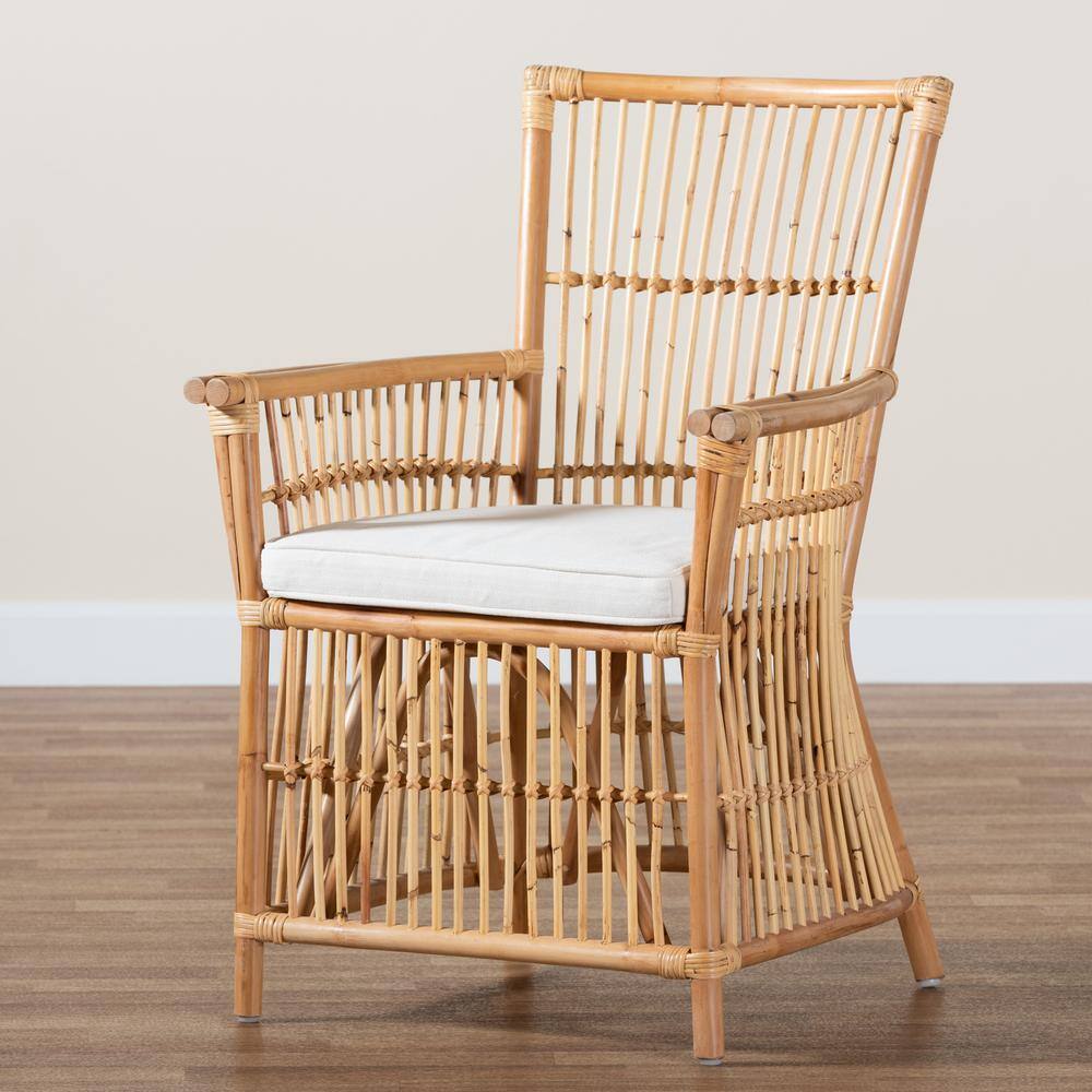 Rose White and Natural Rattan Accent Chair with Cushion