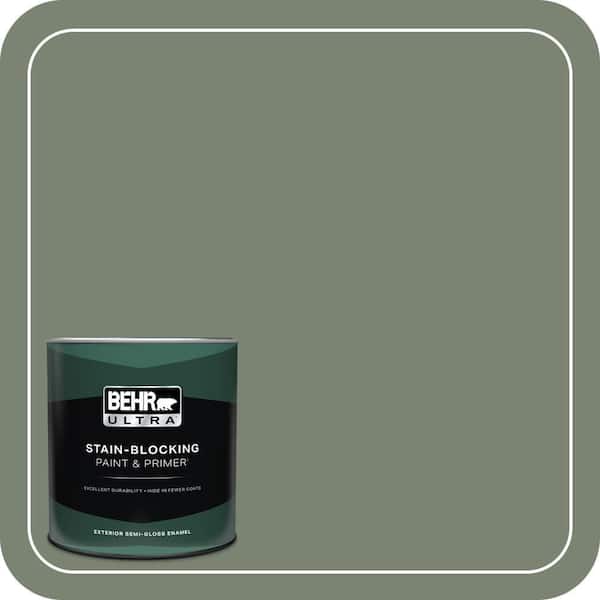 BEHR ULTRA 1 qt. #ICC-77 Sage Green Semi-Gloss Enamel Exterior Paint & Primer