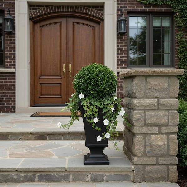 Vienna 25 in. Tall Self-Watering Black Polyethylene Urn Planter