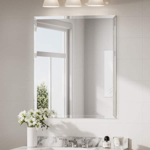 KeonJinn 30 in. W x 36 in. H Rectangular Beveled Frameless Wall Mount Bathroom Vanity Mirror Decorative Wall Accent Mirror