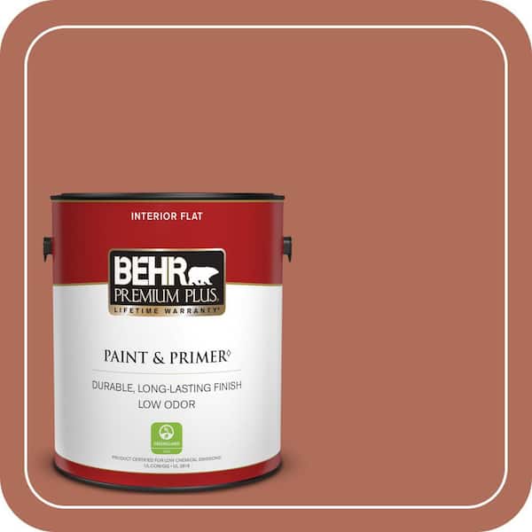 BEHR PREMIUM PLUS 1 gal. #BXC-39 Sunset Orange Flat Low Odor Interior Paint & Primer