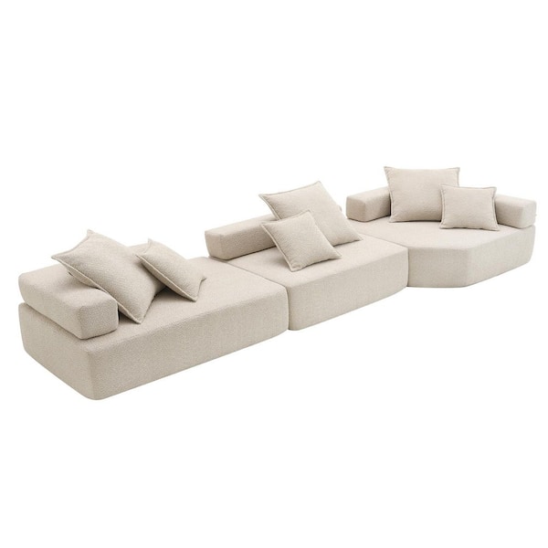 151.5 in. 3-Piece Boucle Fabric Convertible Compressed Sectional Sofa in. Beige