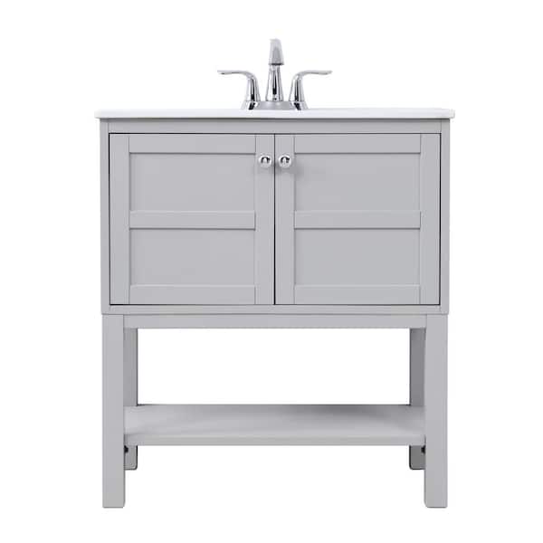 Unbranded Simply Living 30.38 in. W x 18.5 in. D x 33.38 in. H Bath Vanity in Grey with White Resin Top