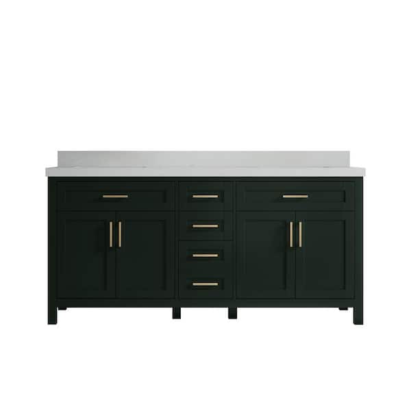 Willow Collections Cambridge 72 in. W x 22 in. D x 36 in. H Double Sink Bath Vanity in Dark Green with 2 in Carrara Quartz Top