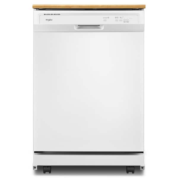 Whirlpool 24 in. White Front Control Heavy-Duty Portable Dishwasher with 1 Hour Wash Cycle, 64 dBA