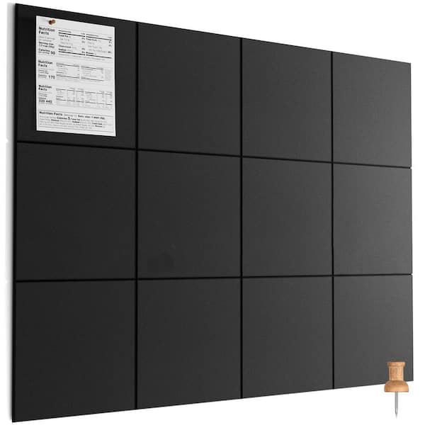 12-Pack 11.8 in. x 11.8 in. Outdoor/Indoor Bulletin Board, Wall Tiles Self Adhesive Cork Board for Office School Black