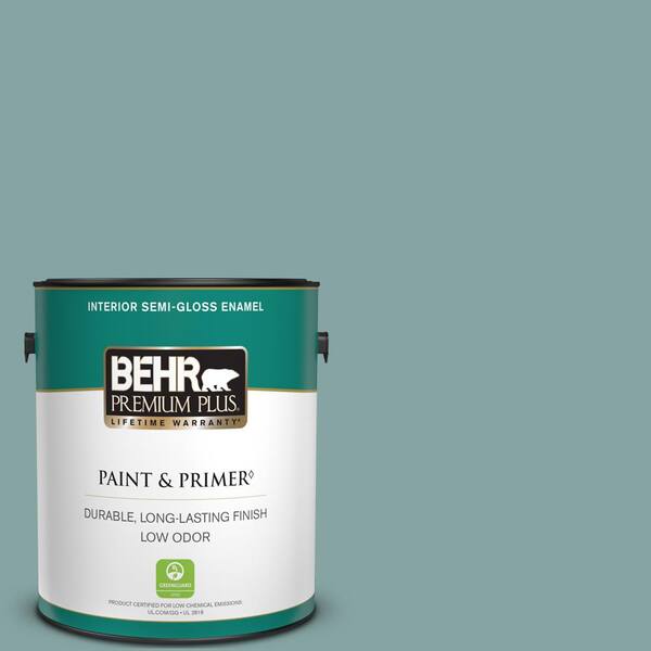 BEHR PREMIUM PLUS 1 gal. #PPU13-08 Venus Teal Semi-Gloss Enamel Low Odor Interior Paint & Primer